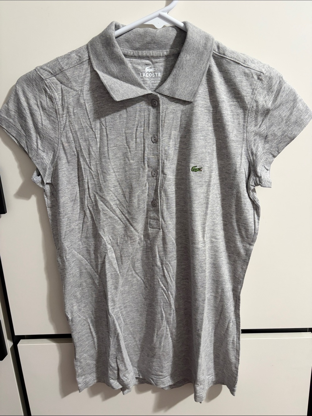 Lacoste Light Gray Women's Short Sleeve Button Polo Lacoste nwot